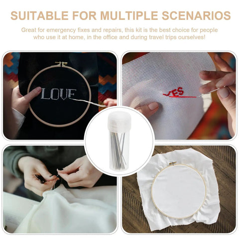 Top Shelf Cross Stitch Needles Set With Quick Threading Aid And Compact Storage Box For Versatile DIY Sewing Embroidery And Fabric Craft Crews Across The States in use for various sewing projects.