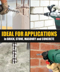 Becollo SDS-Plus carbide-tipped 1/2x12 rotary hammer drill bit with 4-cutters for brick, stone and concrete.