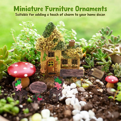 Miniature Fairy Garden Furniture Set Of 10 Resin Tables And Chairs For Terrariums And Dollhouses Rustic Wood Grain Look
