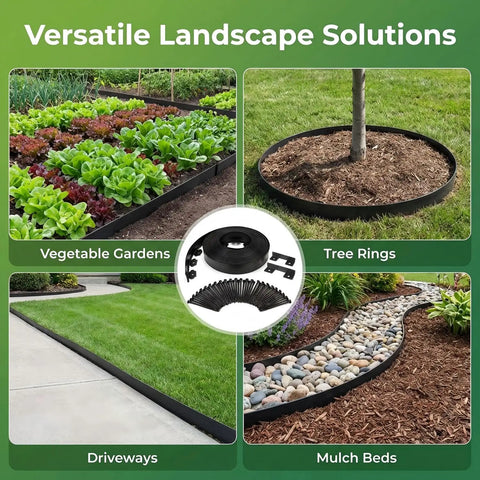 No Dig Landscape Edging Kit 40 Ft By 2 In Flexible Black Lawn Border with spiral spikes and connectors for various garden uses