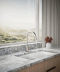 Works Like A Charm High Arch Kitchen Sink Faucet With Pull Down Sprayer And Three Spray Modes Brushed Stainless Steel Build, water pouring from faucet.