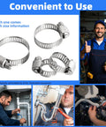 190-Piece Worm Gear Hose Clamp Set Beefy 304 Stainless Steel Heavy Duty Adjustable Clamps in use for plumbing and automotive.
