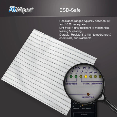 AAWipes cleanroom wipe cloth, Grade A, ESD-safe, polyester, lint-free, 6x6 in, 100 pcs