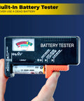 Close-up of built-in battery tester from Battery Daddy Storage And Organizer Case With Built In Tester That Holds Up To 180 Batteries