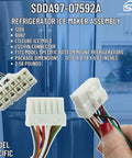 Close-up of Refrigerator Ice Maker Assembly Replacement DA97-07592A 2051096 showing 12-pin connector, fits bottom mount fridges