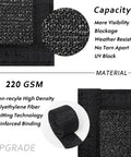 Close-up of 220 GSM black HDPE material texture and reinforced edges, Privacy Screen For Fences Six Foot By Fifty Foot Heavy Duty.