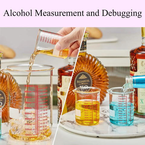 Mini Glass Measuring Beaker Set In Borosilicate 2oz 4oz 8oz Cups For Kitchen And Bar Pro Grade Clear Markings Durable Small Glass Measuring Cups For Cocktails Baking Cooking And Lab Style Precise Measuring, beakers with liquid
