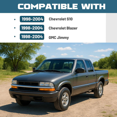 Dash radio trim bezel cover for 1998–2004 Chevy S10/Blazer/Jimmy; front three-quarter view of gray pickup outdoors