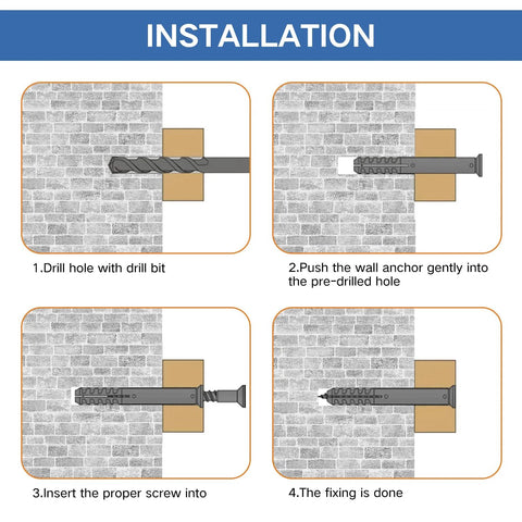 Step-by-step guide for installing 142 Piece Drywall Anchors And Screws Kit With 5 Different Sizes For Lightweight Mounting In Drywall.