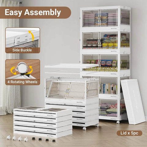 Massive Capacity Stackable Storage Bins With Secure Lids And Quick Slide Side Doors, Absolute Game Changer For Closets And Garages, Foldable Totes That Crush The Daily Haul, Solid Four Pack In White