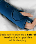 Person wearing a blue Night Wrist Support For Carpal Tunnel Relief, Left Or Right, Adjustable, Breathable Sleeve on wrist.