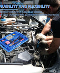 Mechanic using Blue Silicone Tool Tray For Auto Repairs Flexible Magnetic Tool Holder With Small Parts Tray on car engine