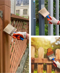 Three Pack Deck Stain Brush Set 4 Inch 5 Inch 6 Inch For Faster Coverage With Threaded Handles used on wood and metal fences