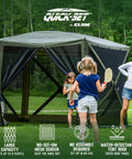 Instant Setup Pop Up Screen Tent No Tool Setup 11.5 Ft 6 Person Bug Free Outdoor Shelter For Camping Patio Backyard Tailgating Sidelines And Family Fun Green Gazebo Canopy with mesh screens in a forest setting