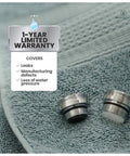 9 Piece Faucet Adapter Kit For Sinks And RVs With Brass Aerator Adapters on a towel next to a warranty card