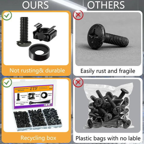 Straight Up Heavy Duty M6 X 16 MM Rack Mount Screws And Square Cage Nuts Hardware Kit comparison with others.