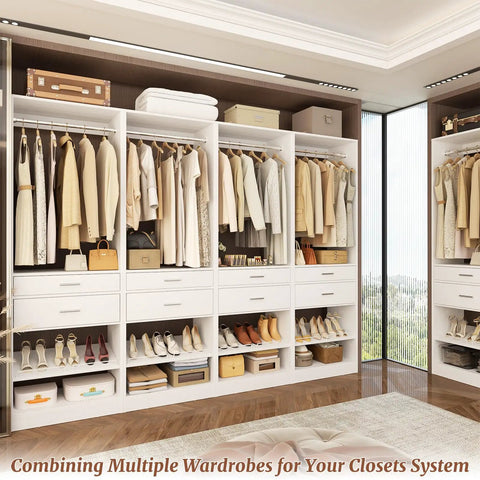 Game Changing Modular Closet System With Eight Roomy Wooden Drawers Four Heavy Duty Hanging Rods And Tilt Out Shoe Rack No Hassle Setup Bedroom Wardrobe Organizer White