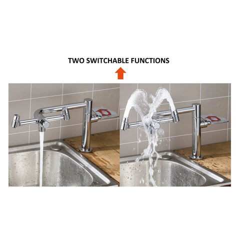 Deck Mounted Emergency Eyewash Faucet With Swivel Spout For Left Hand Mounting Dual Function Eye Wash Unit showing switchable modes