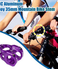 CNC Aluminum 35mm Mountain Bike Stem For 1 1 8 Inch Steering Tube Purple Fits Most Road And Mountain Bikes displayed with cyclists