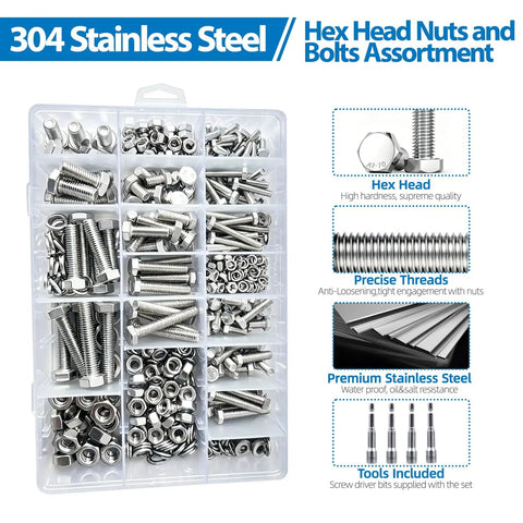 520 Piece M4 M5 M6 M8 Hex Bolts Nuts Washers All In One Dope Kit In 304 Stainless Steel With Lengths 10 To 40 Mm in case