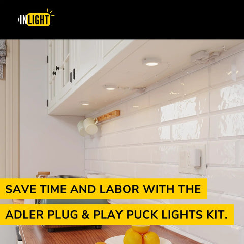 Slick 2.75 Inch LED Puck Lights 3 Pack Plug In Under Cabinet Lighting 3000K Soft White 420 Lumens Surface Mount For Kitchen Cabinets And Closets Gotta Love The Glow Easy Setup