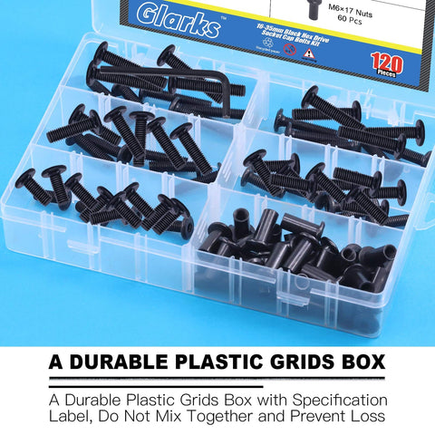 Black M6 Hex Socket Cap Bolts Kit With 16 20 25 30 35 mm Lengths in a durable plastic storage box with compartments