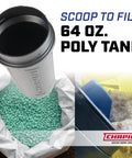 Scoop to fill 64 oz poly tank with fertilizer and salt for 64 Ounce Black Poly Hand Shaker Spreader For Turf Fertilizer Grass Seed Salt And Sand All Year Round Use With Ultra Handy Large Grip And 3 Openings For Pellets And Particles