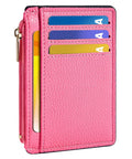 Credit Card Holder For Women Slim Minimalist Front Pocket RFID Blocking Wallet Small Compact Card Case With ID Window Vibrant Pink
