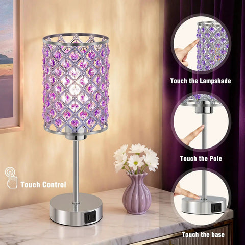 Touch Control Crystal Table Lamp Set Of 2 Black Nightstand Lamps With USB C And USB A Charging Ports Dimmable Bedside Decor Lamps With Bulbs Included For Bedroom Living Room And Guest Room