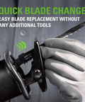 User changing blade on Beast 24V Cordless Reciprocating Saw With Brushless Motor, 1-1/8 Inch Stroke, 2700 SPM
