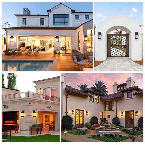 2-Pack Dusk To Dawn Outdoor Wall Lights With Sensor And Seeded Glass on various elegant home entrances and gardens.
