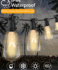 String of ST35 Edison Clear Bulbs 5W 120V Replacement For C7 E12 Screw Bases IP44 waterproof in rain, lit warm glow.