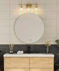 Three Light Vanity Light With Clear Glass Shades In Modern Gold Finish For Bathroom Over Mirror Contemporary Wall Lamp