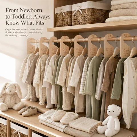 Keep Your Baby Wardrobe Slick And Organized With This Premium Wooden Closet Divider Set Including Seven Size Marked Hanger Tags For Newborns Through Toddlers Game Changer For Stress Free Dressing Routines