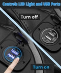 Dual USB 12V Marine Outlet With Switch, Waterproof Car Charger Mount for Boat, close-up showing LED light and turn-on switch