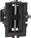 Pro Grade Top Shelf 3 Inch 2 Way Cross Slide Drill Press Vise With XY Travel Scales close-up view of cast iron frame detail.