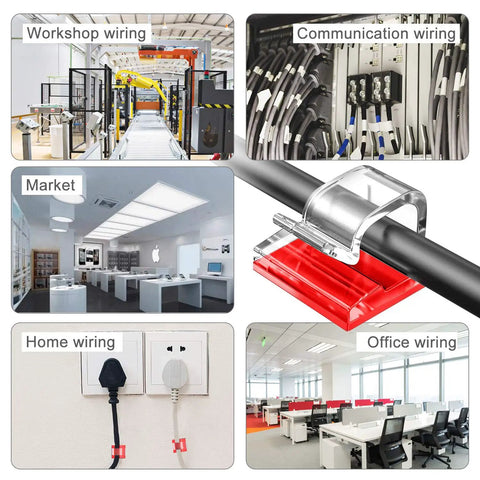 Clear Cable Clips 100 Pack Small 0.55 X 0.56 X 0.32 Inch Durable Adhesive Wire Organizer for various wiring setups