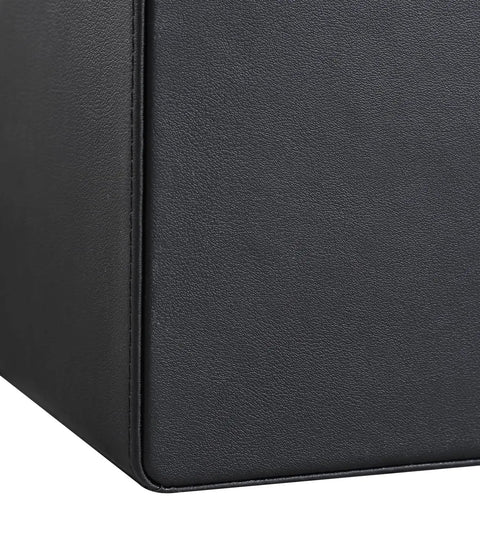 Close-up of the sleek black PU leather texture of the Straight Up Sturdy PU Leather Desk Organizer With Five Compartments.