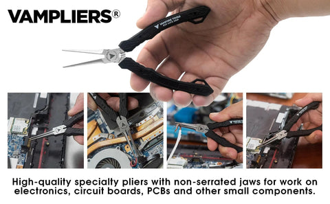 Pro Grade Four Piece Five Inch Precision Mini Pliers Set With ESD Safe Grips used on electronics and circuit boards