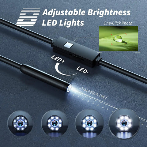 1920P HD Endoscope Camera With Light And 8 Adjustable LEDs, SemiRigid Snake Borescope For Tight Spaces, 16.4ft Cable, 7.9mm Probe, 2.0MP Clear Video For iOS And Android, adjustable LED control