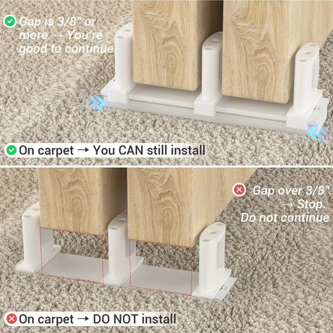 Sliding Closet Door Floor Guide With Riser Plate White Finish showing installation guidance on carpet with proper gap measurement