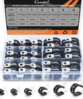 52 Piece Clamp Kit With Rubber Cushions, Stainless Steel Hose Clamps in Six Sizes, organized in plastic box