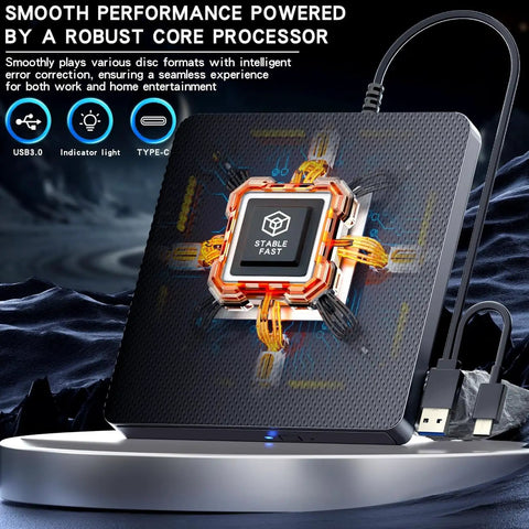 External Blu Ray Drive Reader And Burner With USB 3.0 And Type C Fast 6X BD DVD CD Read Write Supports Blu Ray BD R BD RE And DVDs Plug And Play For PC Windows Seven Through Eleven Black, front view