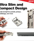 Ultra Slim 13 Function Bike Tool With Chain Breaker alongside smartphone, showing portable and compact design, CR V 6150 steel.