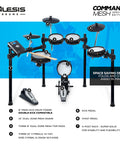Command Mesh SE Electronic Drum Kit display with 10" snare, hi-hat, and three 8" toms on sturdy four-post rack