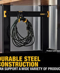 Heavy Duty Tool Organizer Rail For Workbench Mounting, 20 Inch Compact Metal Rail System For Garage Or Shop, shows cord hanging