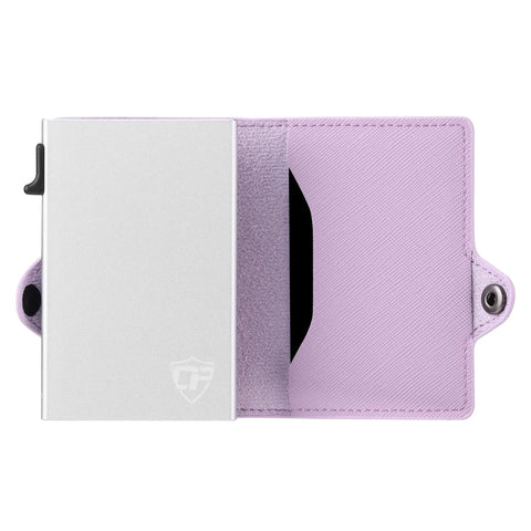 Pop Up Wallet For Women With RFID Blocking Slim Card Holder open showing card slot and quick access lever