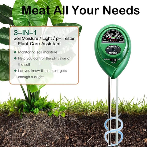 3 In 1 All In One Soil Moisture Meter With Upgraded Stainless Steel Probes PH Light And Moisture Tester with plant diagram