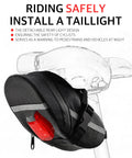 Under Seat Bike Bag With Reflective Strip and taillight attachment, waterproof saddle pouch on bike seat, durable 600D fabric.