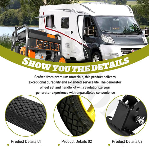 Wheel And Handle Kit For WEN 4500 And 4750 Watt Generators Fits GN4500 DF472 DF475 DF475T shown with RV in background